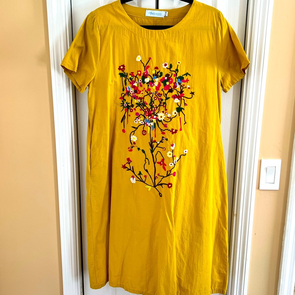 Yellow floral Amato Rizzi cotton/linen dress, size 8/10